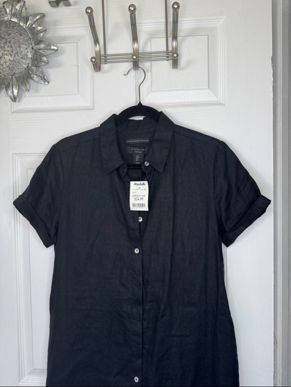 Tahari Black Short Sleeve 100% Linen Shirt Dress. Brand New with tags. Sz S - Picture 5 of 10